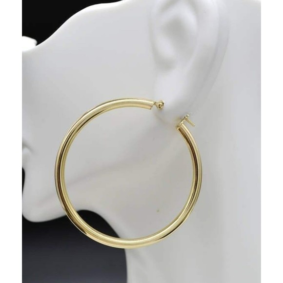 10k Solid Yellow Gold Large Polished Round Hoop Earrings